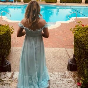 Dreamy Mint Ruffle Off-The-Shoulder Formal Gown